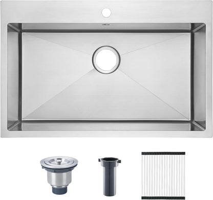 Yutong 16" x 20" Top-Mount/Drop in SS304 Stainless Steel Kitchen Black Sink Single Bowl Without Grid