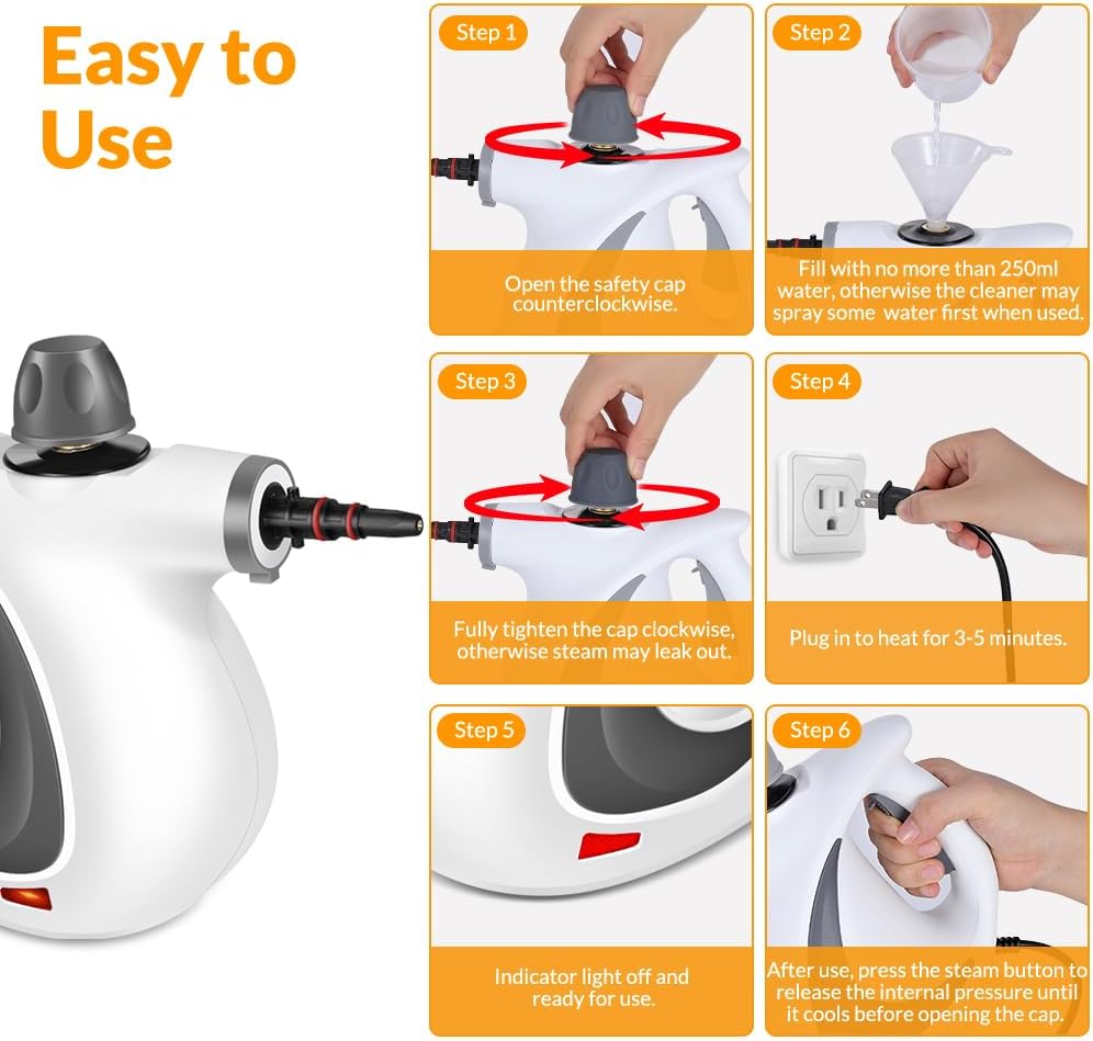 Handheld Pressurized Steam Cleaner with 12 pcs Accessories, Portable Steamer for Cleaning, Steam Cleaner for Home Use, Steamer for Cleaning Car, Furniture, Floor, Upholstery, Grout and Tile, Deep Gray
