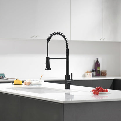 GIMILI Matte Black Kitchen Faucet with LED Light,Single Hole Spring Kitchen Sink Faucet with Pull Down Sprayer