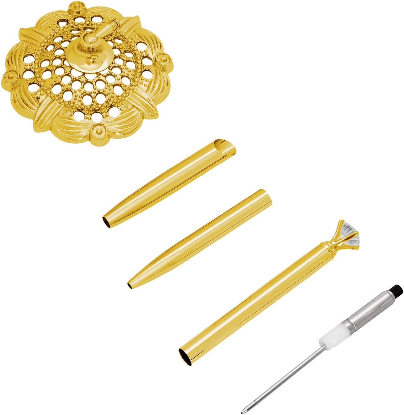 Bcxfbxd 2 Pcs Hollow Round Pen Holder with Diamond Metal Pen Stand Holder Set Signing Pen Set Signing Desk Ballpoint Pens for Guest Book Wedding Birthday Graduation Teacher Office Business (Gold)