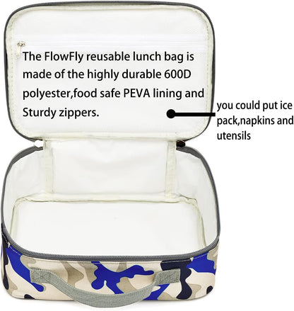 FlowFly Kids Lunch Box Insulated Soft Bag Mini Cooler Back to School Thermal Meal Tote Kit for Girls, Boys, Black