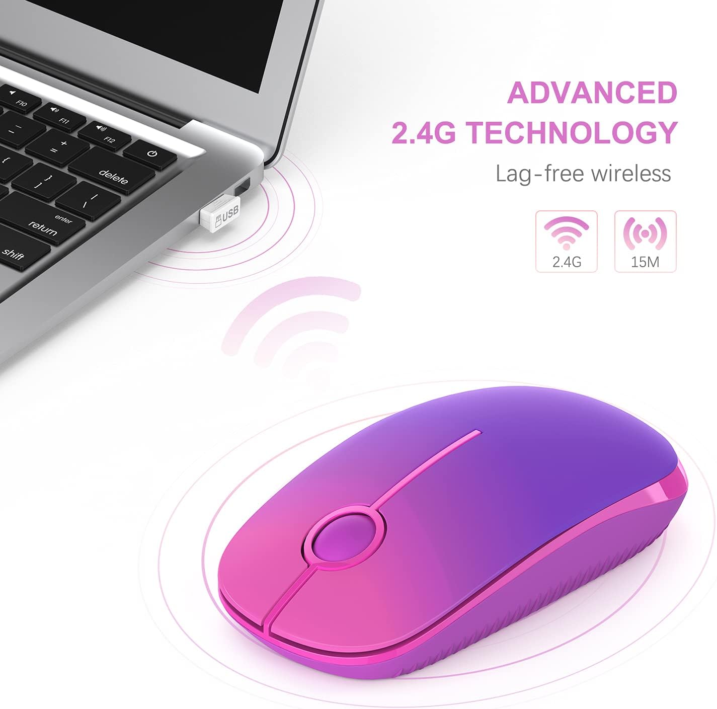 Wireless Mouse, Vssoplor 2.4G Slim Portable Computer Mice with Nano Receiver for Notebook, PC, Laptop, Computer-Black and Silver