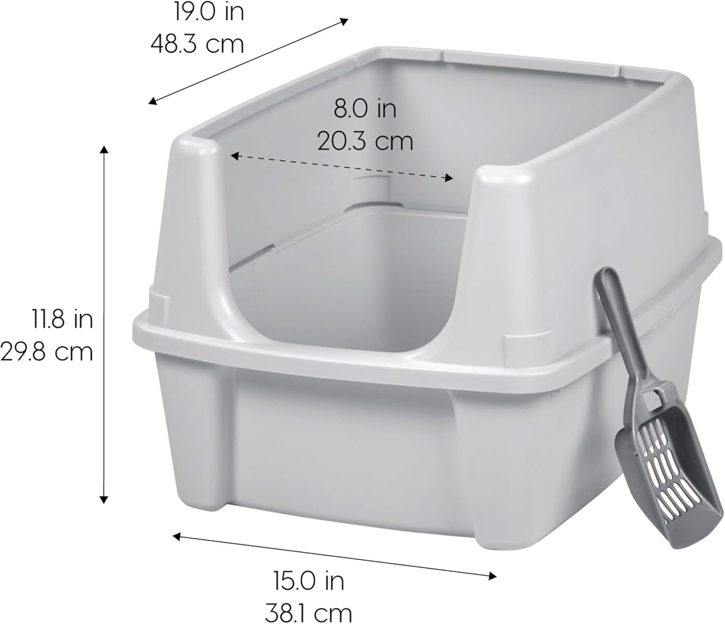 IRIS USA Top Entry Cat Litter Box with Scoop - Large - Stylish Enclosed Round Oval Kitty Dog Proof Box, Litiere Pour Chat Bac - White/Beige