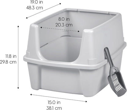 IRIS USA Top Entry Cat Litter Box with Scoop - Large - Stylish Enclosed Round Oval Kitty Dog Proof Box, Litiere Pour Chat Bac - White/Beige
