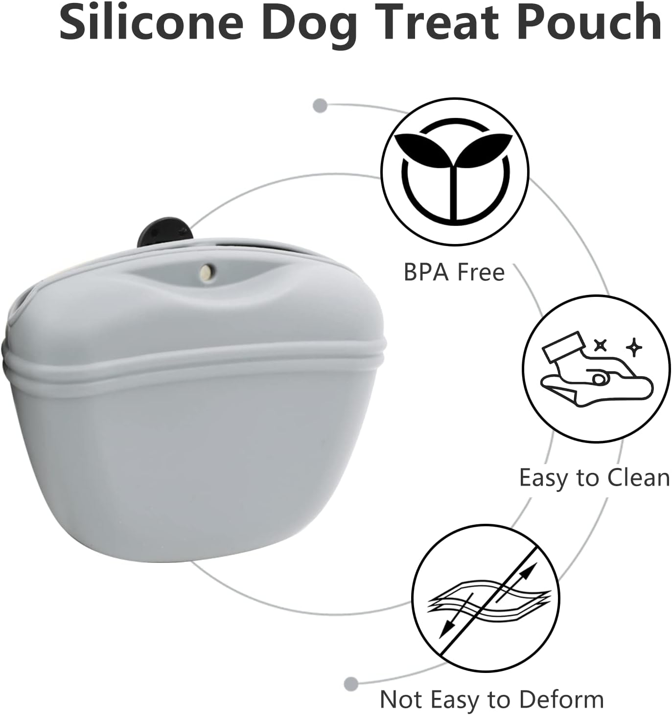 Silicone Dog Treat Pouch 2pcs, MGKSHADOW Treat Pouch Dog Training with Clip and Magnetic Closure, Dog Treat Bag for Dog Walks (Grey & Black)
