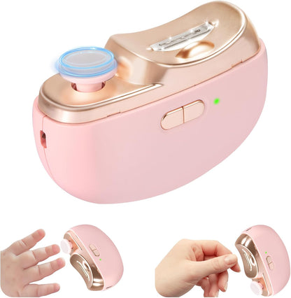 Electric Nail Clipper & Baby Nail Trimmer Polisher 3 in 1 (Not for Toenail) with Nail Scraps Storage, LED Light, 2 Speeds, Rechargeable Fingernail Clipper for Baby, Adults, Seniors, Pink