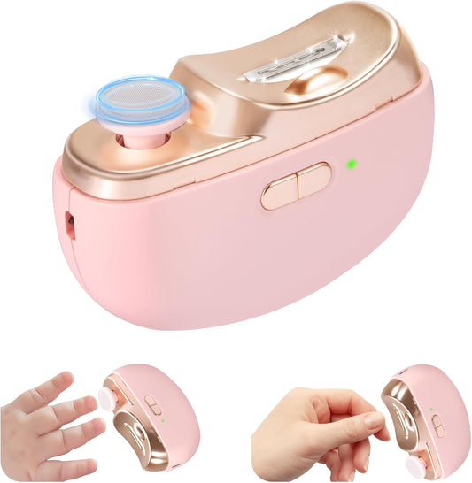 Electric Nail Clipper & Baby Nail Trimmer Polisher 3 in 1 (Not for Toenail) with Nail Scraps Storage, LED Light, 2 Speeds, Rechargeable Fingernail Clipper for Baby, Adults, Seniors, Pink