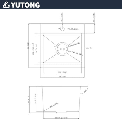 Yutong 16" x 20" Top-Mount/Drop in SS304 Stainless Steel Kitchen Black Sink Single Bowl Without Grid