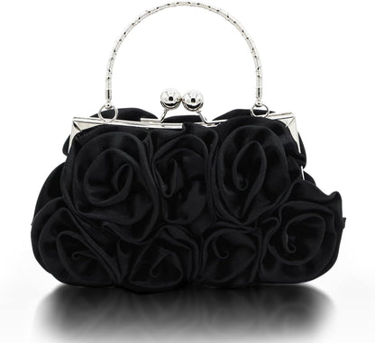 JAMBHALA Women Evening Clutch Bag Floral Satin Purses with Detachable Strap for Wedding, Party, Prom