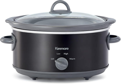 Kenmore 5 Quart Slow Cooker - Mini Crock Pot With Glass Lid, Stainless Steel Electric Cookers, Warm Rice & Sous Vide Stew, Soup, Lunch, Dishwaher Safe Non-Stick Ceramic Insert, 5 Lb Chicken 3 Lb Roast