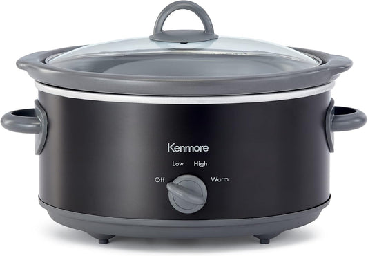 Kenmore 5 Quart Slow Cooker - Mini Crock Pot With Glass Lid, Stainless Steel Electric Cookers, Warm Rice & Sous Vide Stew, Soup, Lunch, Dishwaher Safe Non-Stick Ceramic Insert, 5 Lb Chicken 3 Lb Roast