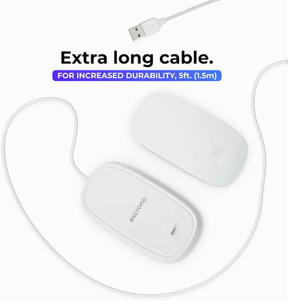 Ascrono - Charging Station Compatible with Apple Magic Mouse 2 - White - Perfect Accessories | Usable As Charging Dock, Stand & Charger | Includes 5ft (1.5m) USB-A Cable | Lightning Connector