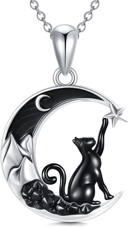 Flpruy 925 Sterling Silver Crescent Moon Pendant Gothic Jewelry for Women Halloween Gifts