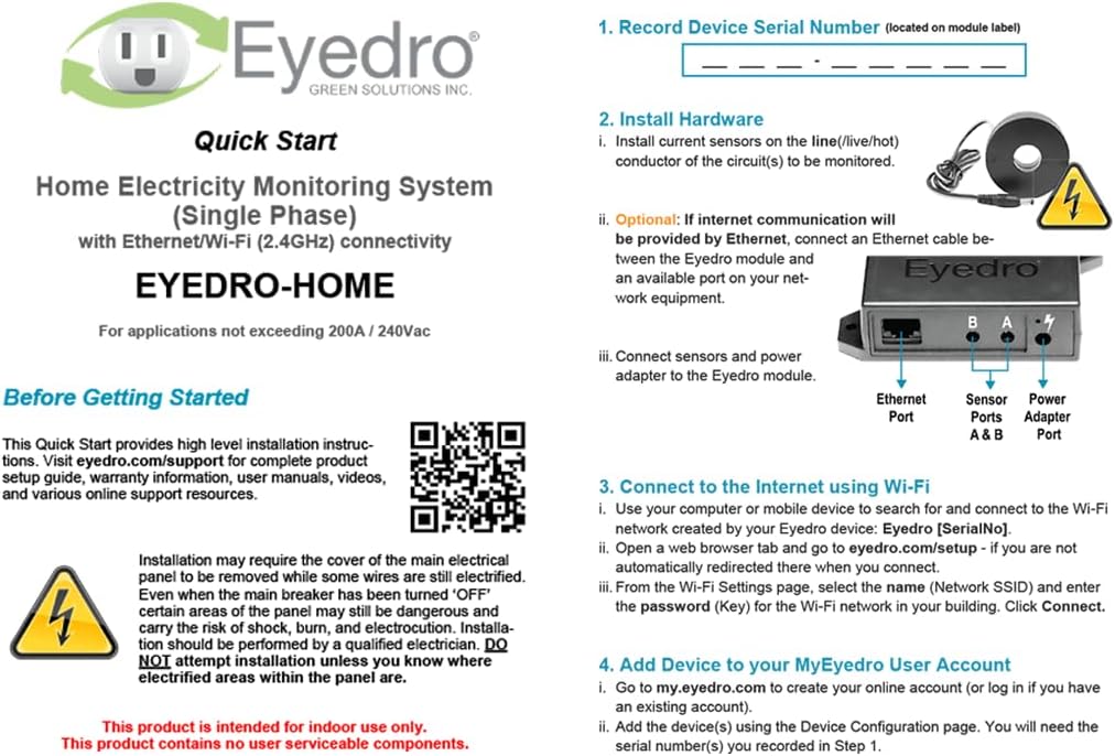 Eyedro Home Energy Monitor - Solar Energy/Net Metering - Save on Electricity - Track Power Use - Bills & Reports -Real-Time Electricity Data & History - EYEDRO-Home Ethernet or WiFi Connect (2.4 GHz)