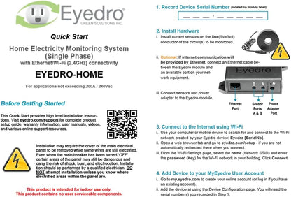 Eyedro Home Energy Monitor - Solar Energy/Net Metering - Save on Electricity - Track Power Use - Bills & Reports -Real-Time Electricity Data & History - EYEDRO-Home Ethernet or WiFi Connect (2.4 GHz)