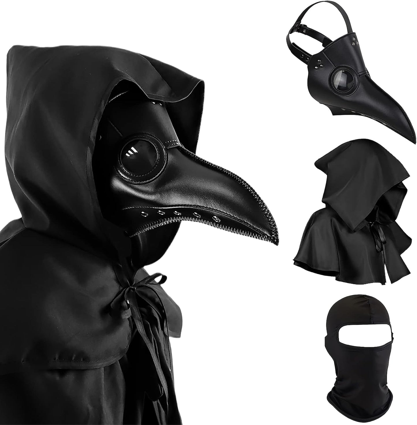 Halloween Plague Doctor Mask Plague Doctor Costume Obito Mask Steampunk Halloween Mask Horror Scary Halloween Mask Costume Props for Party Prom Halloween Gifts Set（3-pc Set） (Black)