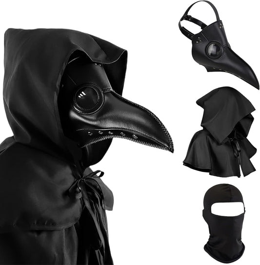 Halloween Plague Doctor Mask Plague Doctor Costume Obito Mask Steampunk Halloween Mask Horror Scary Halloween Mask Costume Props for Party Prom Halloween Gifts Set（3-pc Set） (Black) - PuriLite