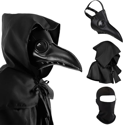 Halloween Plague Doctor Mask Plague Doctor Costume Obito Mask Steampunk Halloween Mask Horror Scary Halloween Mask Costume Props for Party Prom Halloween Gifts Set（3-pc Set） (Black)