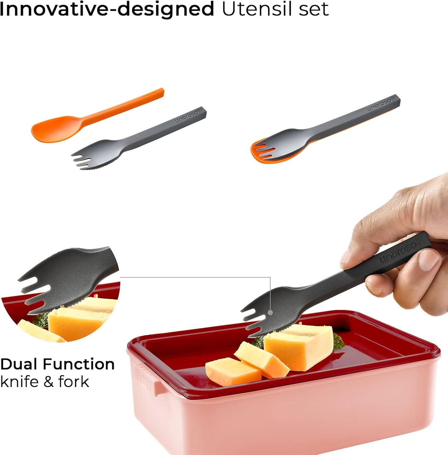 Linoroso Stackable Bento Box Adult Lunch Box | Meet All You On-The-Go Needs for Food, Salad and Snack Box, Premium Bento Lunch Box for Adults Include Utensil Set, Dressing Containers - Pale Mint