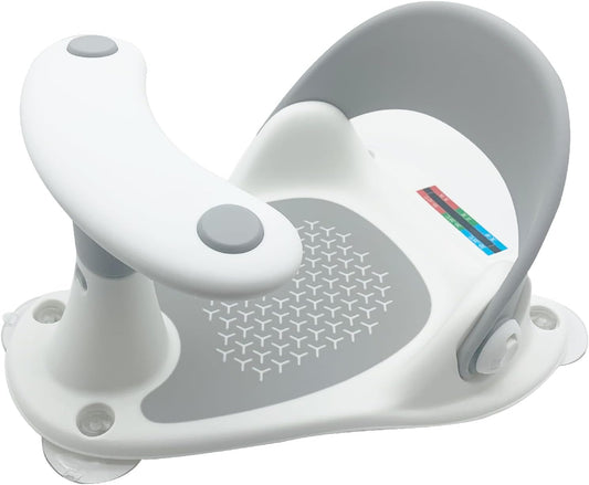 Baby Bath Seat, Portable Babies Bathtub Seat Bath Shower Chair with 4 Secure Suction Cups Water Thermometer Non–Slip Soft Mat, Bath Chair for Baby 6-36 Months, (Grey)