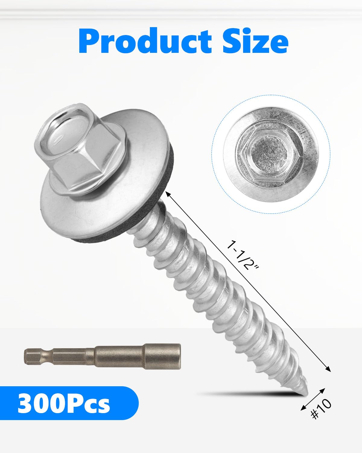 AOKLIT Hex Head Roofing Screws #10 × 1 Inch, 500Pcs Zinc Plated Self Tapping Metal Roof Screws with Rubber Washers for Metal and Corrugated Roofing Panels (Hex Socket Included)