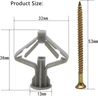 Drywall Anchor kit - Hollow Wall Anchors with Screws ，self-Drilling Hollow Wall Anchor, for Drywall，Nylon - Plastic - Buildex,60pcs (Anchor 30pcs+screw 30pcs)