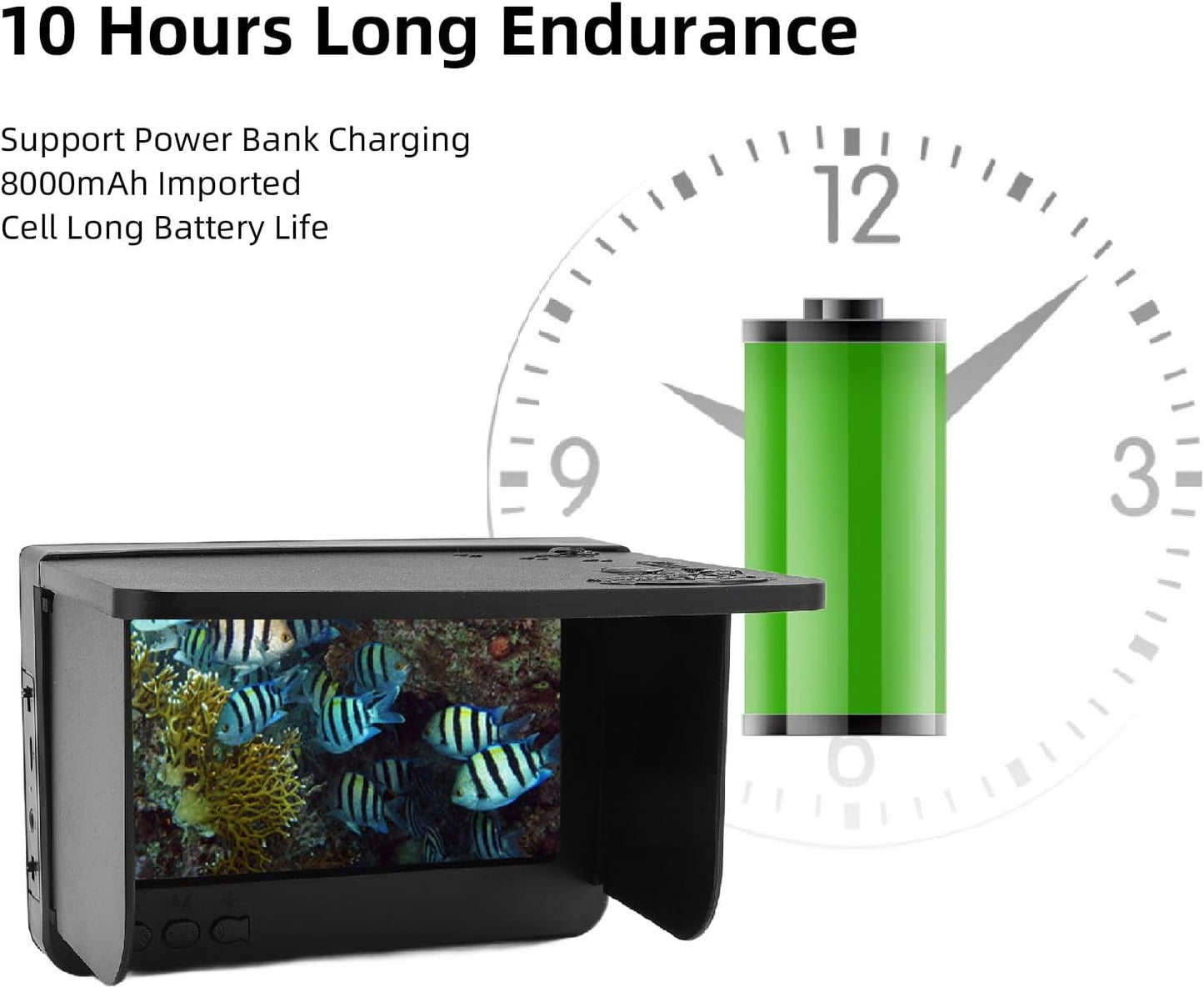 Fishing Camera Display Screen, 5.0 Inch HD IPS Large Screen, 3.5mm Video Interface, Professional Fishing Aid for Ice Lake Sea Boat Fishing