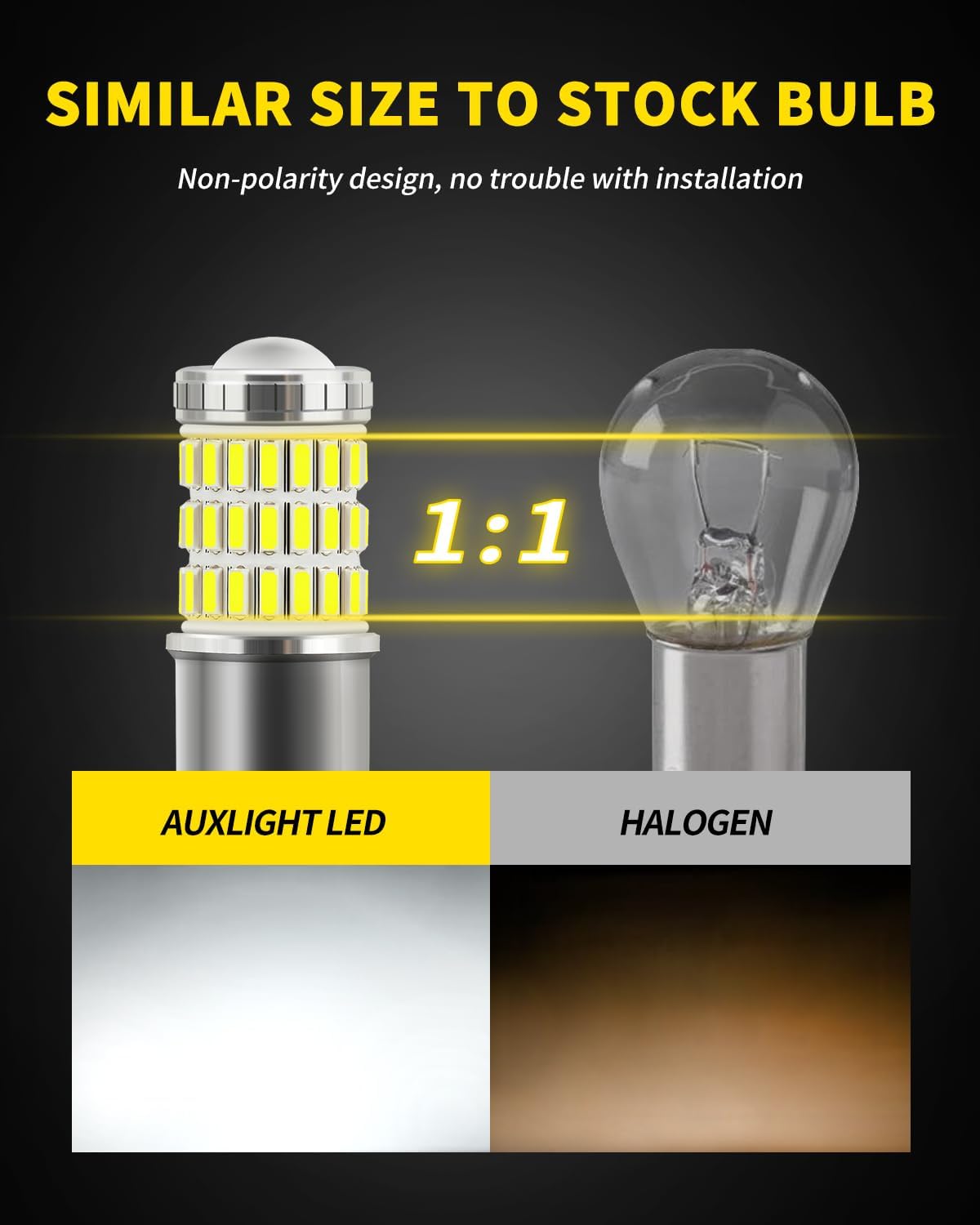 AUXLIGHT 3157 3156 4157 3057 3357 LED Bulbs, Ultra Bright 60-SMD LED Replacement for Turn Signal Blinker Lights, Brake/Tail Lights, Parking/Running Lights, Amber Yellow (Pack of 2)