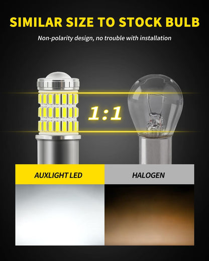 AUXLIGHT 3157 3156 4157 3057 3357 LED Bulbs, Ultra Bright 60-SMD LED Replacement for Turn Signal Blinker Lights, Brake/Tail Lights, Parking/Running Lights, Amber Yellow (Pack of 2)