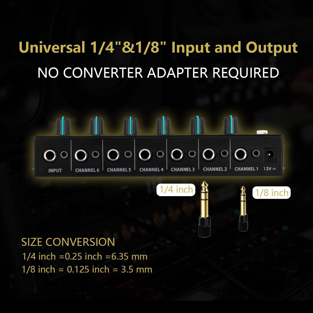 Headphone Amplifier 6 Channel, Stereo Headphone Amp with 3.5mm&6.35mm Input and Output, Metal Portable Studio Headphone Amp Splitter, Headphone Mixer with Mono and Stereo for Recording Studios