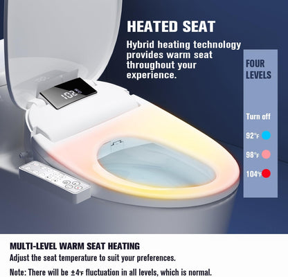 WLJBIDET Toilet Seat Bidet with Warm Water and Drying, O7L-1V, Elongated | Side Panel Control, Multiple Cleaning Modes, Adjustable Temperature, Soft Close Lid, LED Display, Nightlight