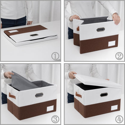 PRANDOM Large Foldable Storage Bin with Lid [1-Pack] Linen Fabric Decorative Storage Box Organizer Containers Basket Cube with Handles Divider for Bedroom Closet Office Living Room (17.7x11.8x11.8")