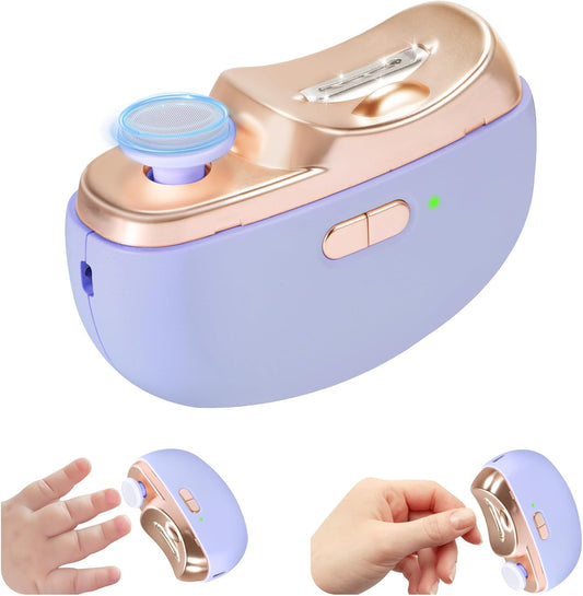 Electric Nail Clipper & Baby Nail Trimmer Polisher 3 in 1 (Not for Toenail) with Nail Scraps Storage, LED Light, 2 Speeds, Rechargeable Fingernail Clipper for Baby, Adults, Seniors, Purple