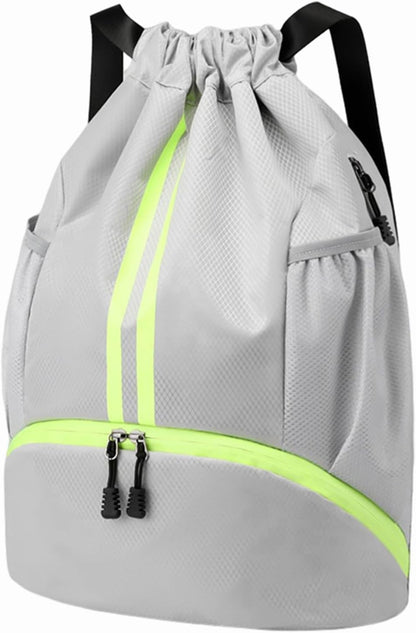 Hoedia Sports Drawstring Backpack - String Swim Gym Bag with Shoes Compartment and Wet Proof Pocket for Women/Men
