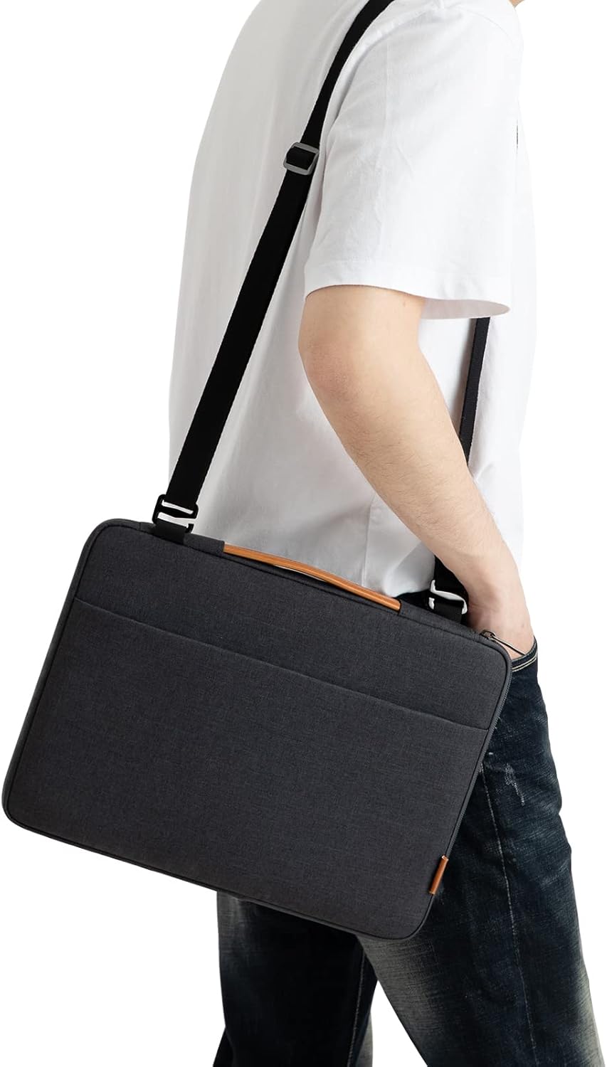 DOMISO 15.6 Inch Laptop Bag Cover Waterproof Shockproof Notebook Sleeve Case Shoulder Bag Protective Cover for 15.6" HP 15/ThinkPad E575/Lenovo IdeaPad S510,Black