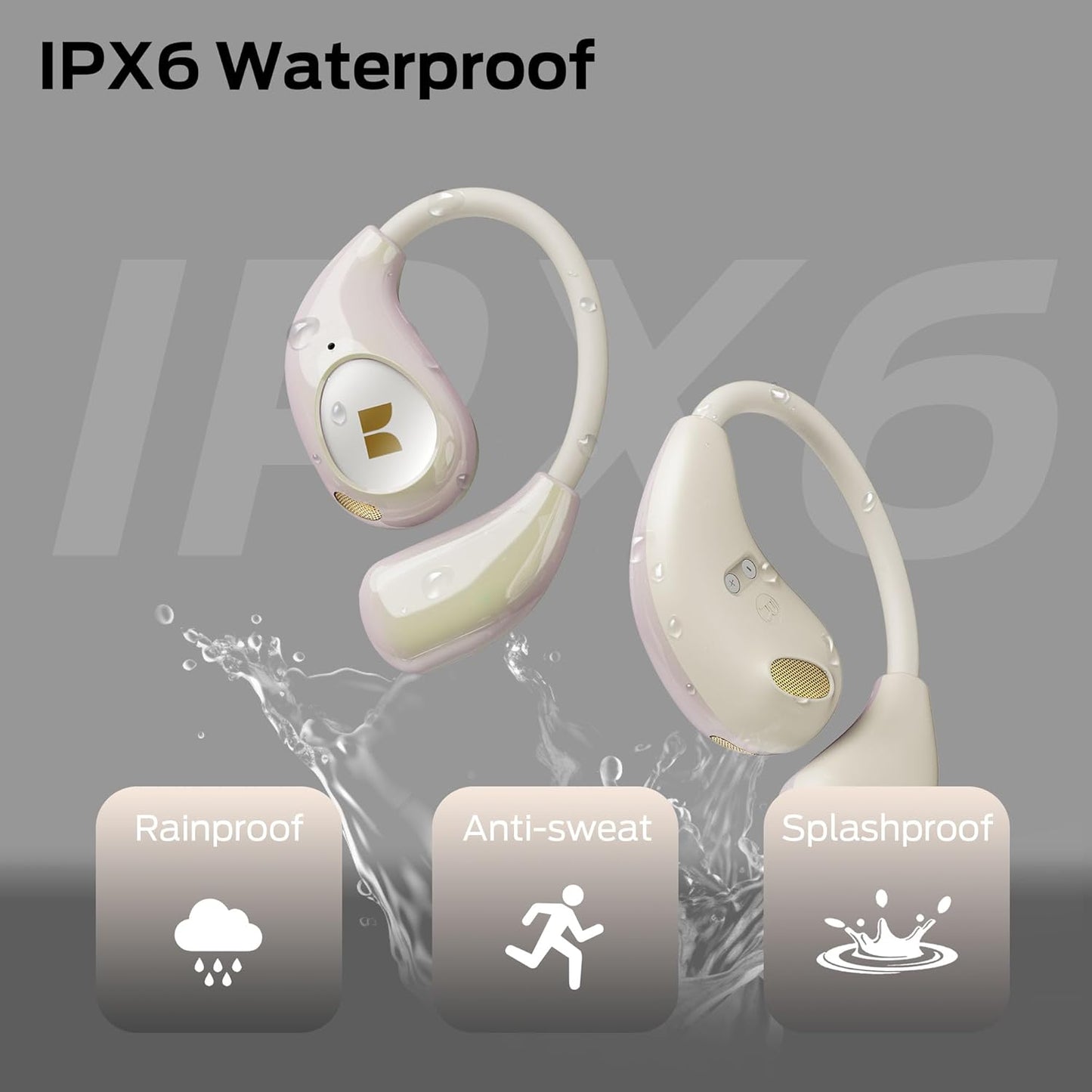 Monster Open Ear AC510 Earbuds, Bluetooth6.0 Wireless Earbuds, Stereo Sound Ear Buds with AI Intelligent Noise Reduction, Type-C Charging, Touch Control, 30H Playback, IPX6 Waterproof Earphones(White)