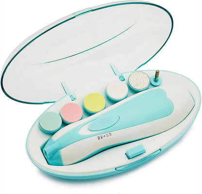Baby Nail Trimmer - Electric Safe Baby Nail File, Trim Polish Grooming kit, Safe for Infant Newborn Toddler Girls Boys Adults, with LED Light, 6 Grinding Heads, Blue