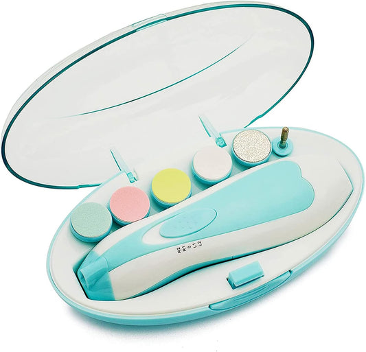 Baby Nail Trimmer - Electric Safe Baby Nail File, Trim Polish Grooming kit, Safe for Infant Newborn Toddler Girls Boys Adults, with LED Light, 6 Grinding Heads, Blue