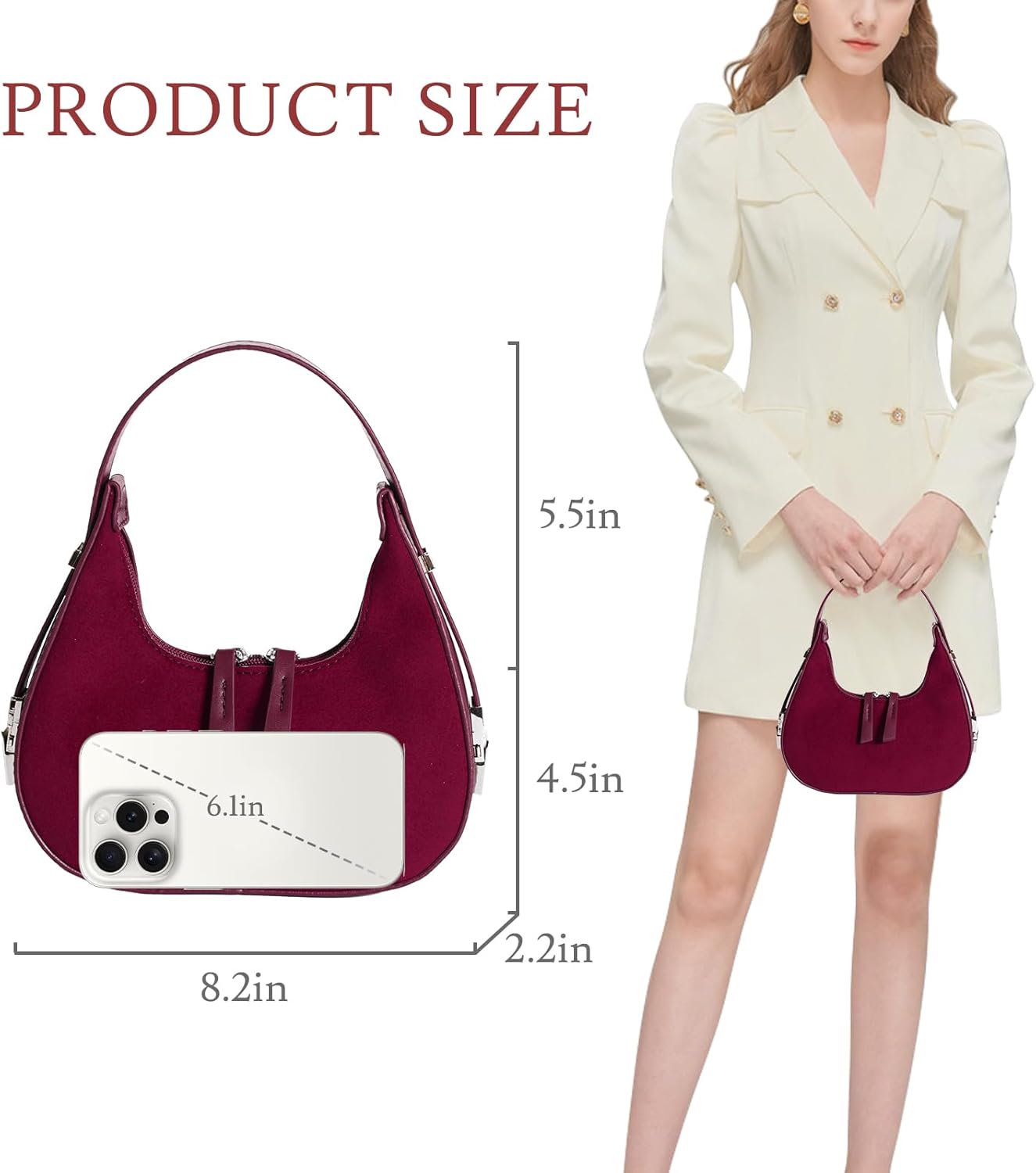 Prpeko Shoulder Bag Crescent Retro Y2k Hobo Handbags 90s Underarm Purse Bag Fashion Clutch Purses for Women