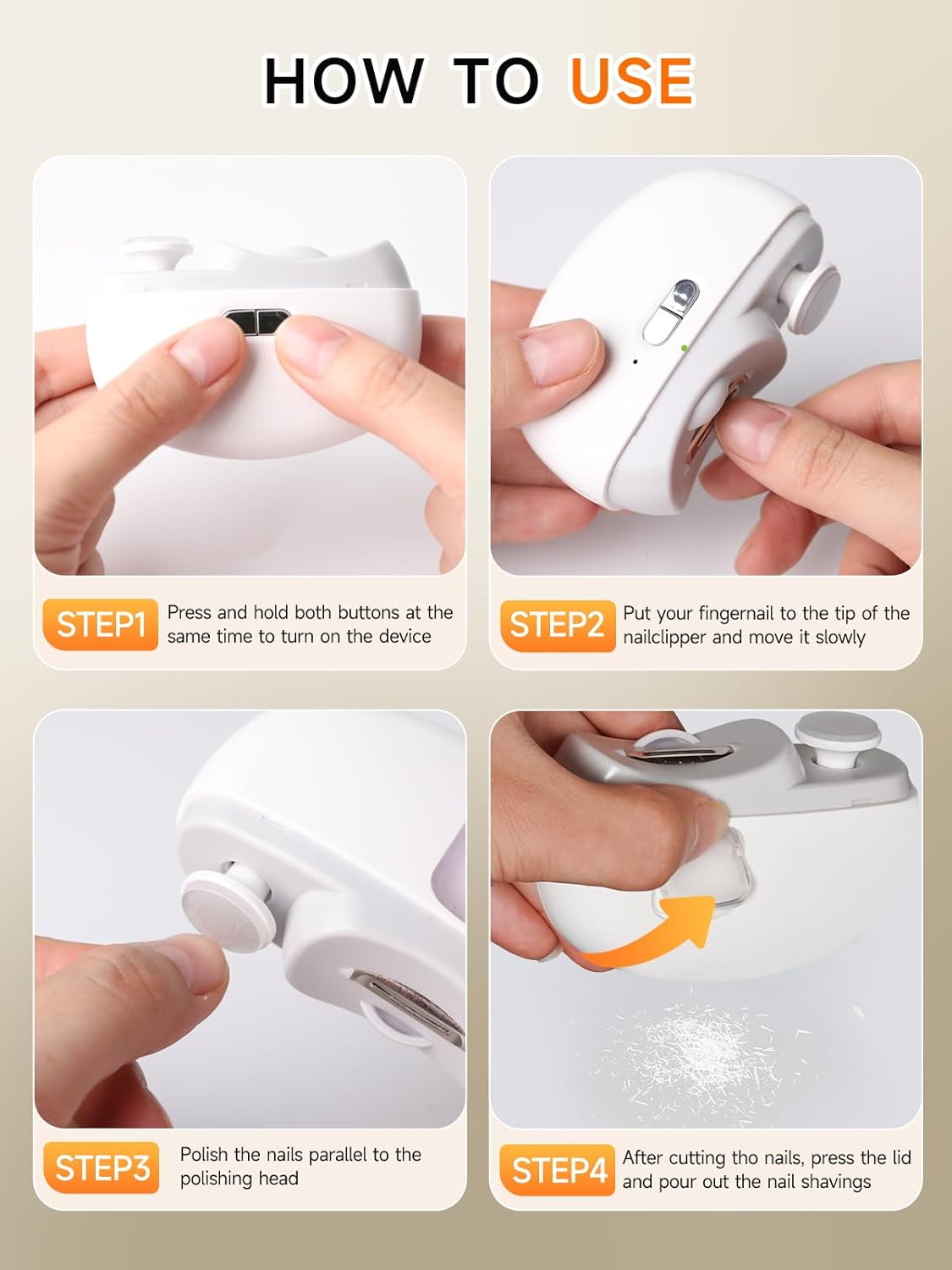 Electric Nail Clipper - 3 in 1 Fingernail Trimmer, Polisher & Clip Storage with LED Light, USB Rechargeable & 2 Speed Gears Automatic Safety Nail Cutter for Baby, Kids, Seniors, Caregivers (White)