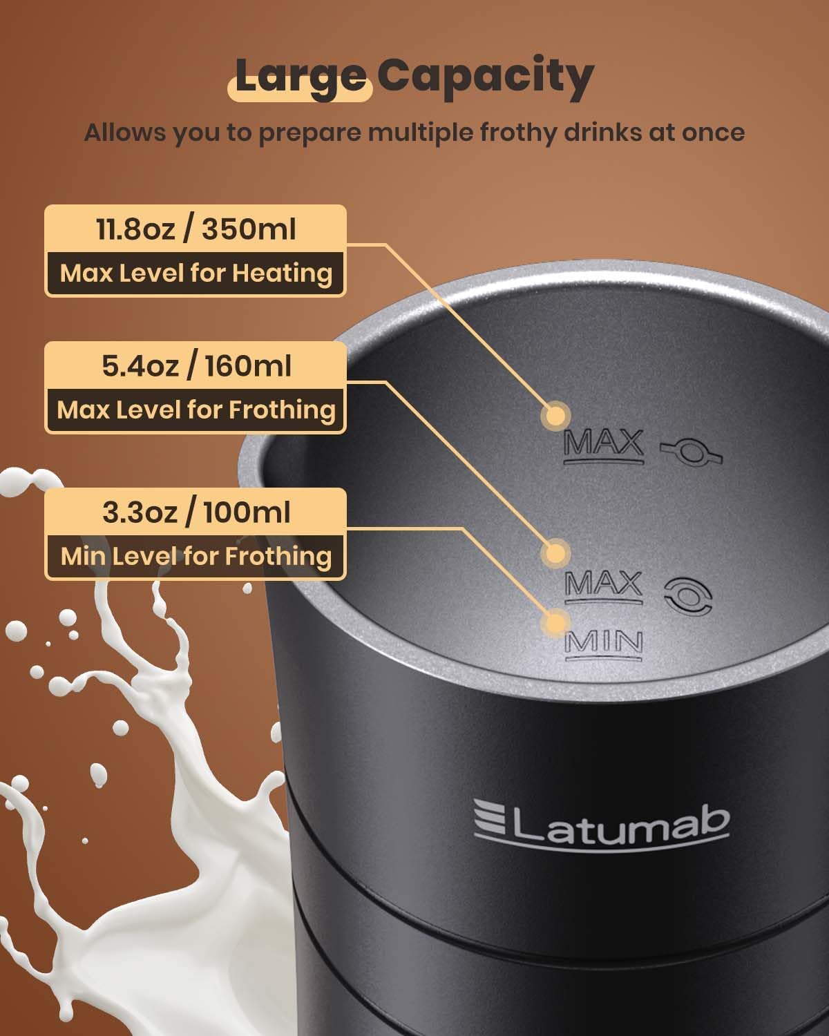 Electric Milk Frother, Latumab 4 in 1 Milk Steamer, 11.8oz/350ml Automatic Warm and Cold Foam Maker for Coffee, Latte, Cappuccino, Macchiato, Hot Chocolate, Ideal Gifts for Women, Girls