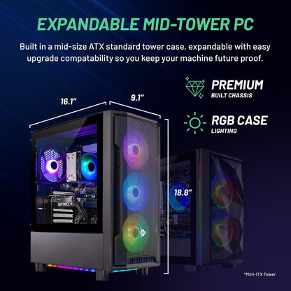 Skytech Shadow Gaming PC Desktop, Ryzen 5 5600 3.5 Ghz (4.4GHz Turbo Boost), AMD RX 6600 8GB GDDR6, 1TB SSD, 16GB DDR4 RAM 3200, 650W Gold PSU, Wi-Fi, Win 11 Home