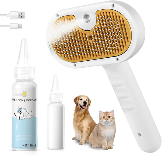 Cat Steam Brush for Dogs & Cats – 3-in-1 Pet Deshedding Tool for Long & Short Haired Pets, Grooming Shedding Brush-Contains shampoo