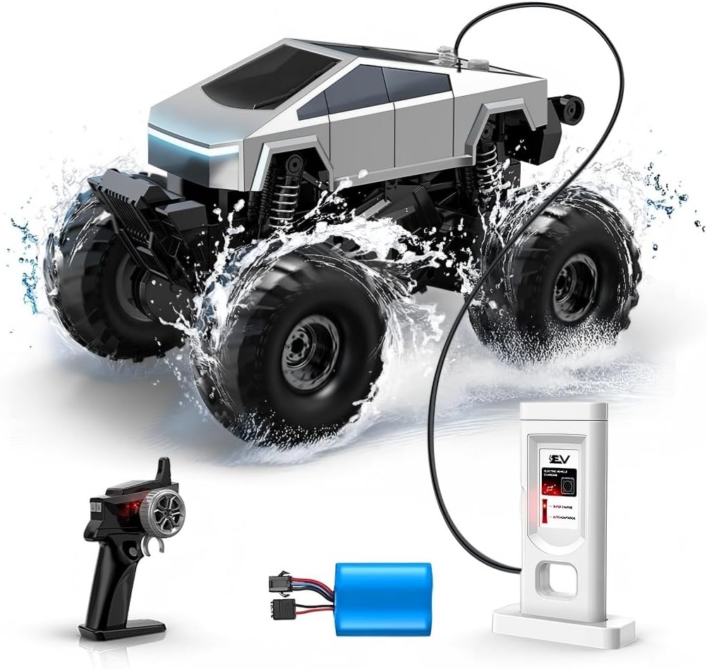 Remote Control Monster Truck for Kids – 1:18 4WD Amphibious RC Car with 360° Spins, One-Click Stand-Up, Waterproof Off-Road Vehicle, Includes Charging Dock, Ages 6+ - PuriLite
