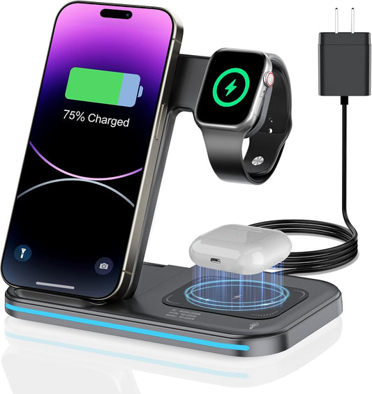 Purilite Select 3-in-1 Wireless Charging Station with Fast Charger Adapter