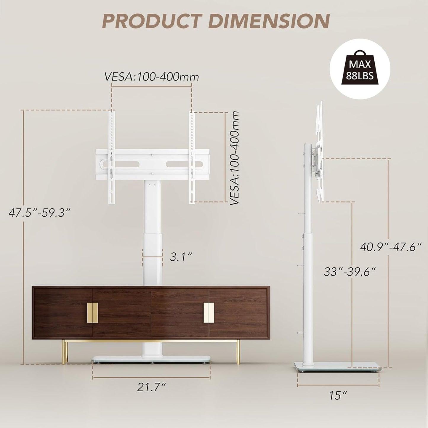 Universal Floor TV Stand with Mount 80 Degree Swivel Height Adjustable and Space Saving Design for Most 27 to 65 inch LCD, LED OLED TVs, Perfect for Corner & Bedroom AX1006TB