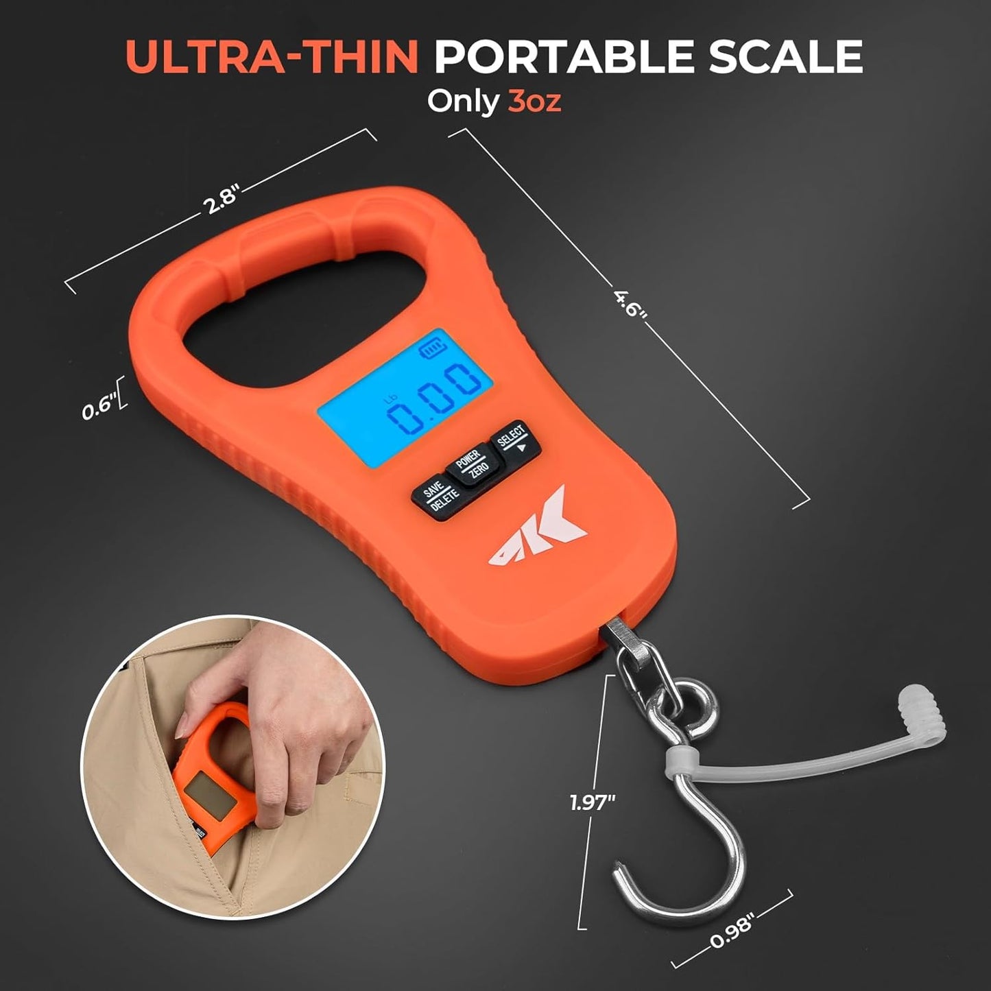 KastKing Fish Scale, LCD Display USB Charging Fishing Scale, Fishing Gifts for Men, Orange