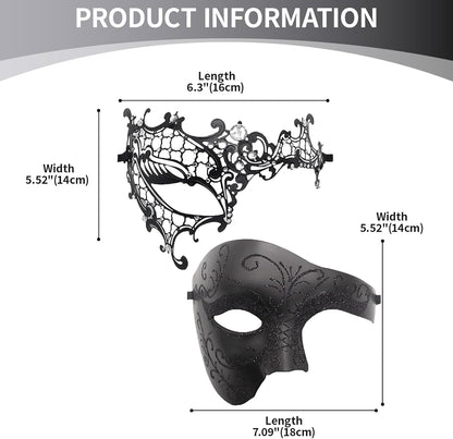 OIDEA Masquerade Mask Couples Set: Cosplay Venetian Party Mask One Eyed Half Face Mask Halloween Costume Mardi Gras Mask