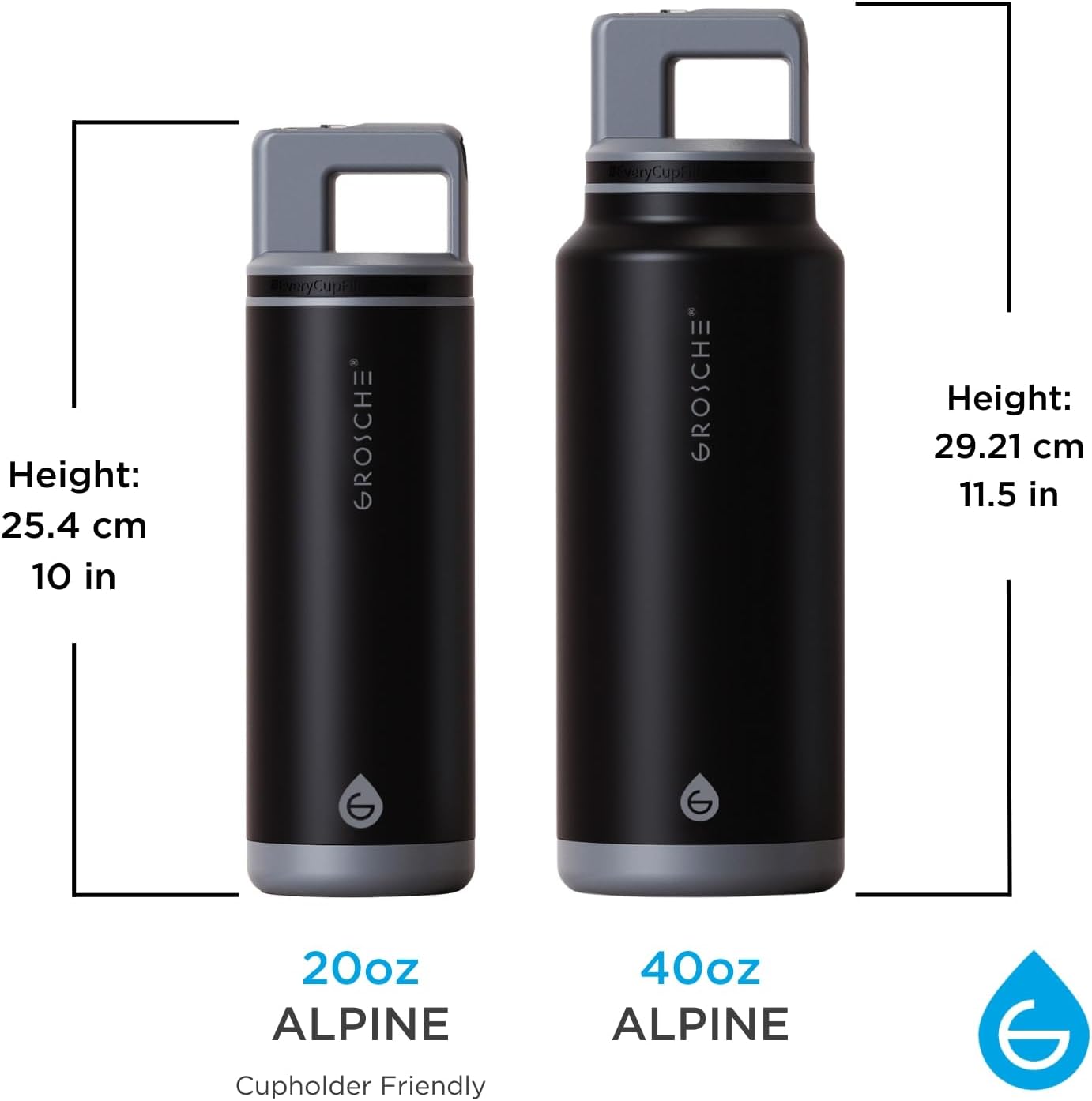 GROSCHE Alpine Flip 'N Sip 16oz Insulated Water Bottle - Stainless Steel, Leakproof Flask with Straw - Perfect for Gym, Travel, Sports & Outdoor Use, Canadian Brand! - 16 fl. oz, Scuba Blue