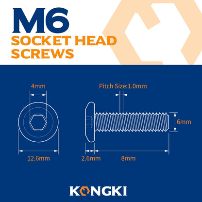 M8 x 16mm 20 PCS Flat Head Hex Socket Cap Screws Bolt, Furniture Bolts, 304 Stainless Steel 18-8, Full Thread (with Hex Spanner)